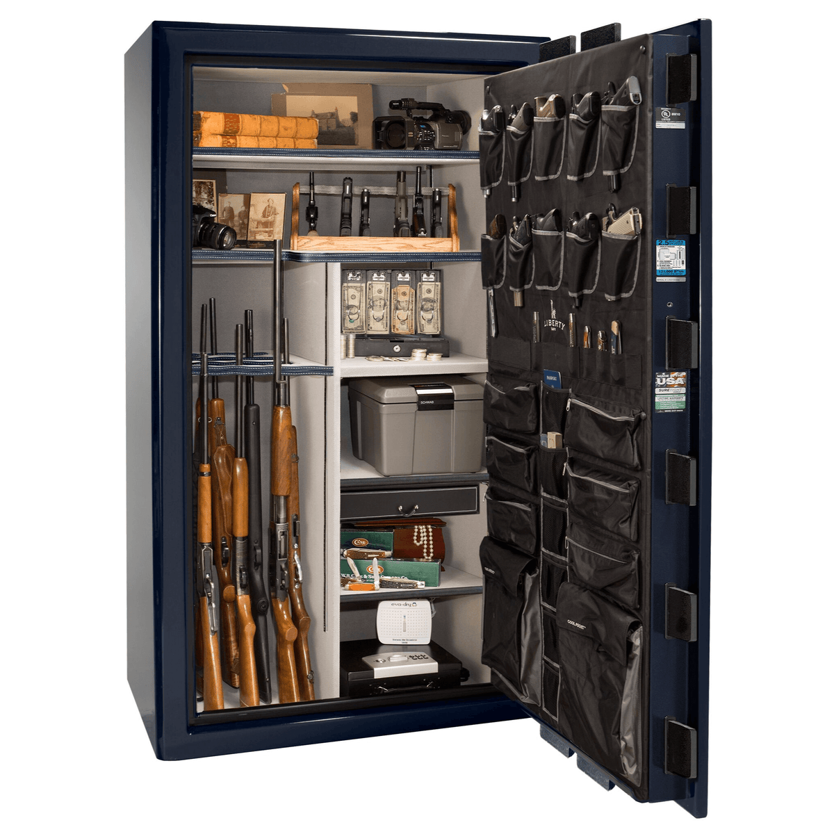 Presidential Series | Level 8 Security | 2.5 Hours Fire Protection | 50 | Dimensions: 72.5&quot;(H) x 42.25&quot;(W) x 32&quot;(D) | Blue Gloss | Chrome Hardware | Mechanical Lock